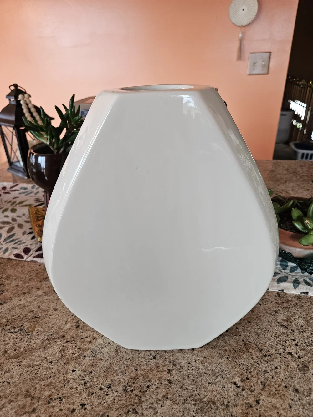 Vintage Haeger Pottery Geometric Large Ceramic Ivory Vase